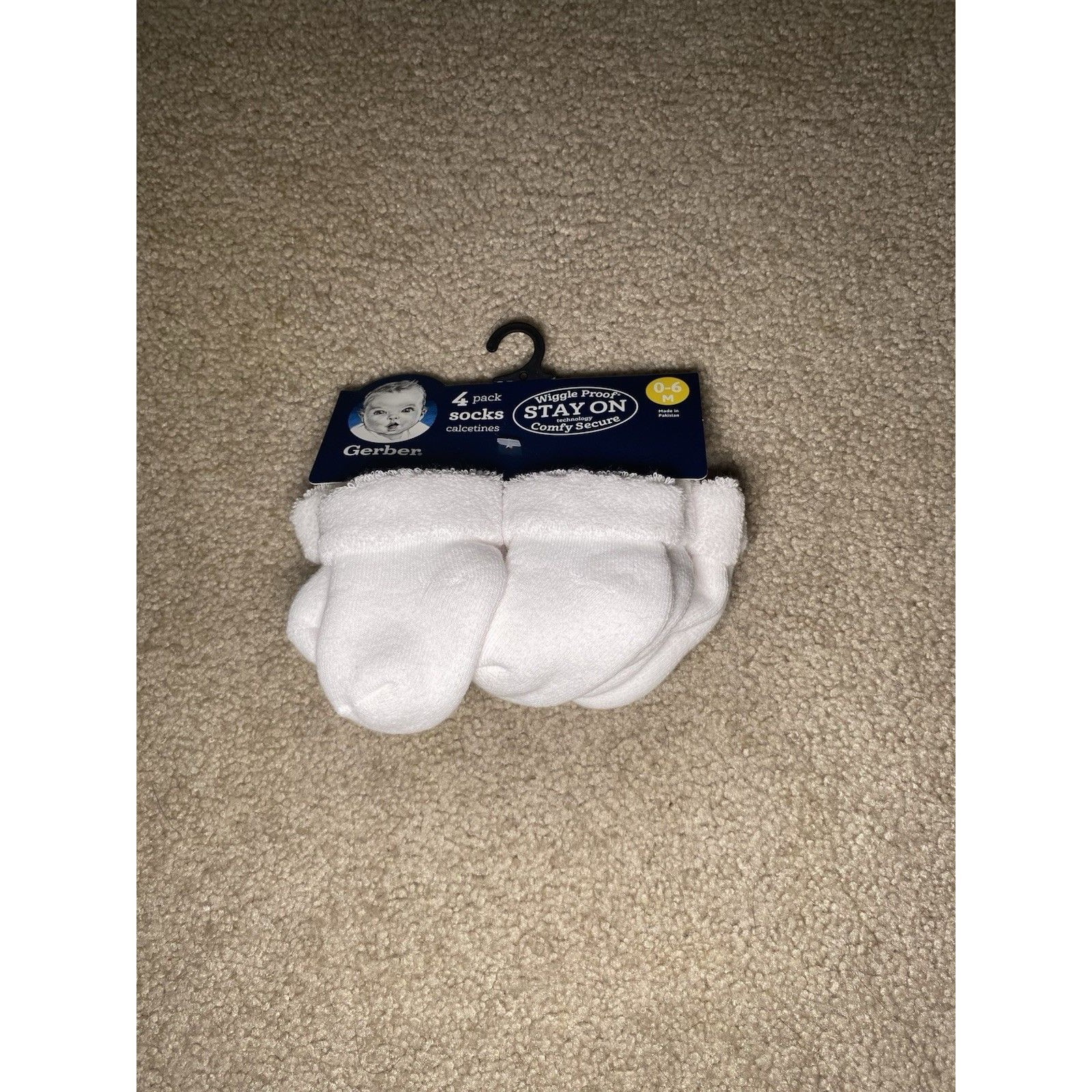 Gerber Wiggle Proof Stay On Baby Socks 0-6 M Pack Of 4